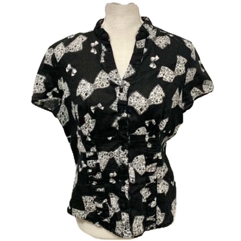Whimsigoth Pinup Linen Sunmer Bow Top M